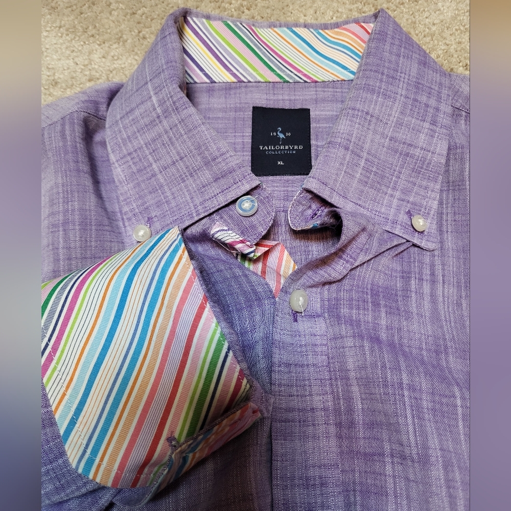 Tailorbyrd Men's Lavender Flip Cuff Long Sleeve Button Down Shirt - Size XL - Picture 7 of 7